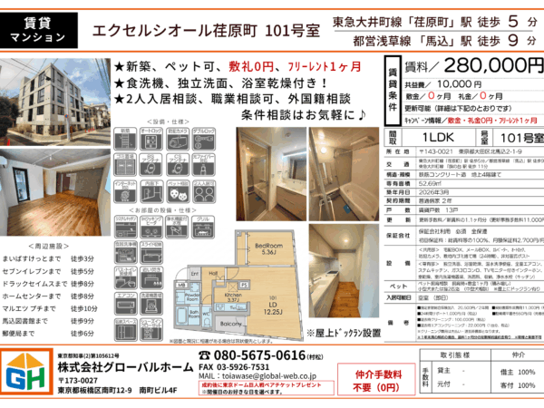 エクセルシオール荏原町 101号室