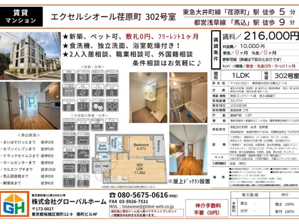エクセルシオール荏原町 302号室