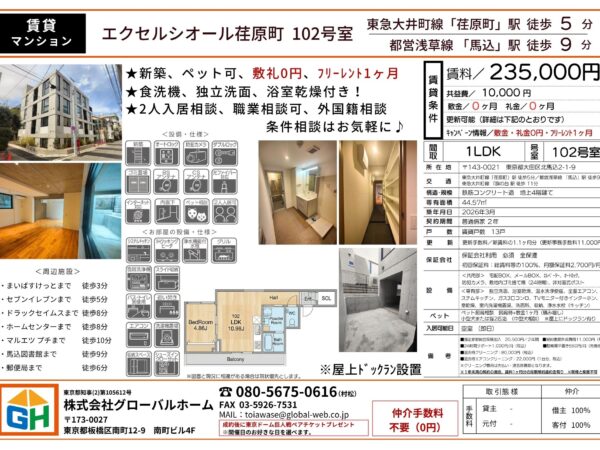 エクセルシオール荏原町 102号室
